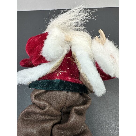 Santa Clause In Hiking Boots Velvet Starburst Hat Sweater Green Red Socks 8.5” - Picture 10 of 15